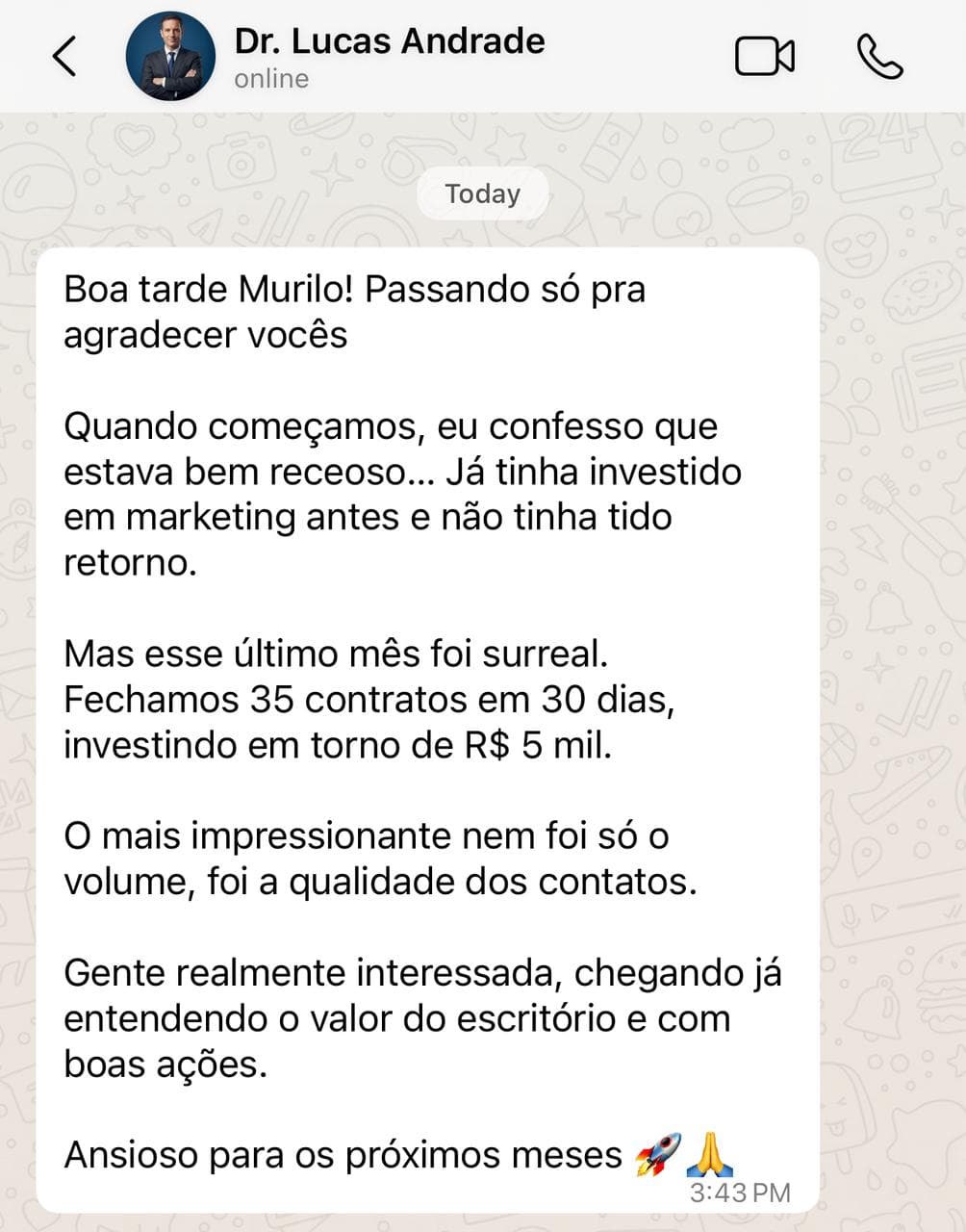 Depoimento de Dr. Lucas Andrade